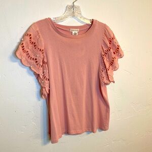 Mauve short sleeve tee with crochet and pearled embellished in small